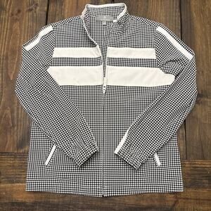 Talbots Jacket Zips Black & White Checkered White Stripe Trim Petite‎ (small)